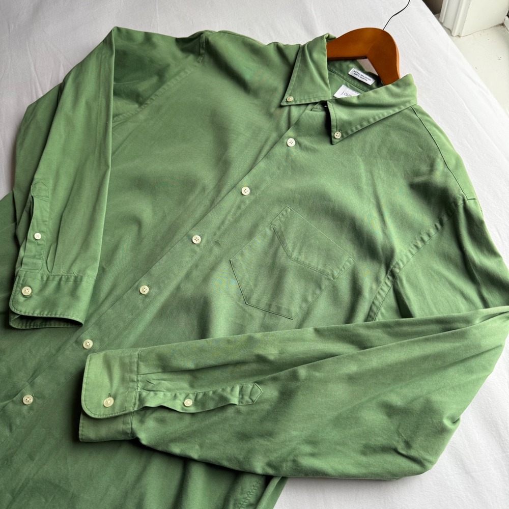 J.Crew Mens 80s 2-Ply Cotton Button Down Shirt Sage Green Large L 16-16.5